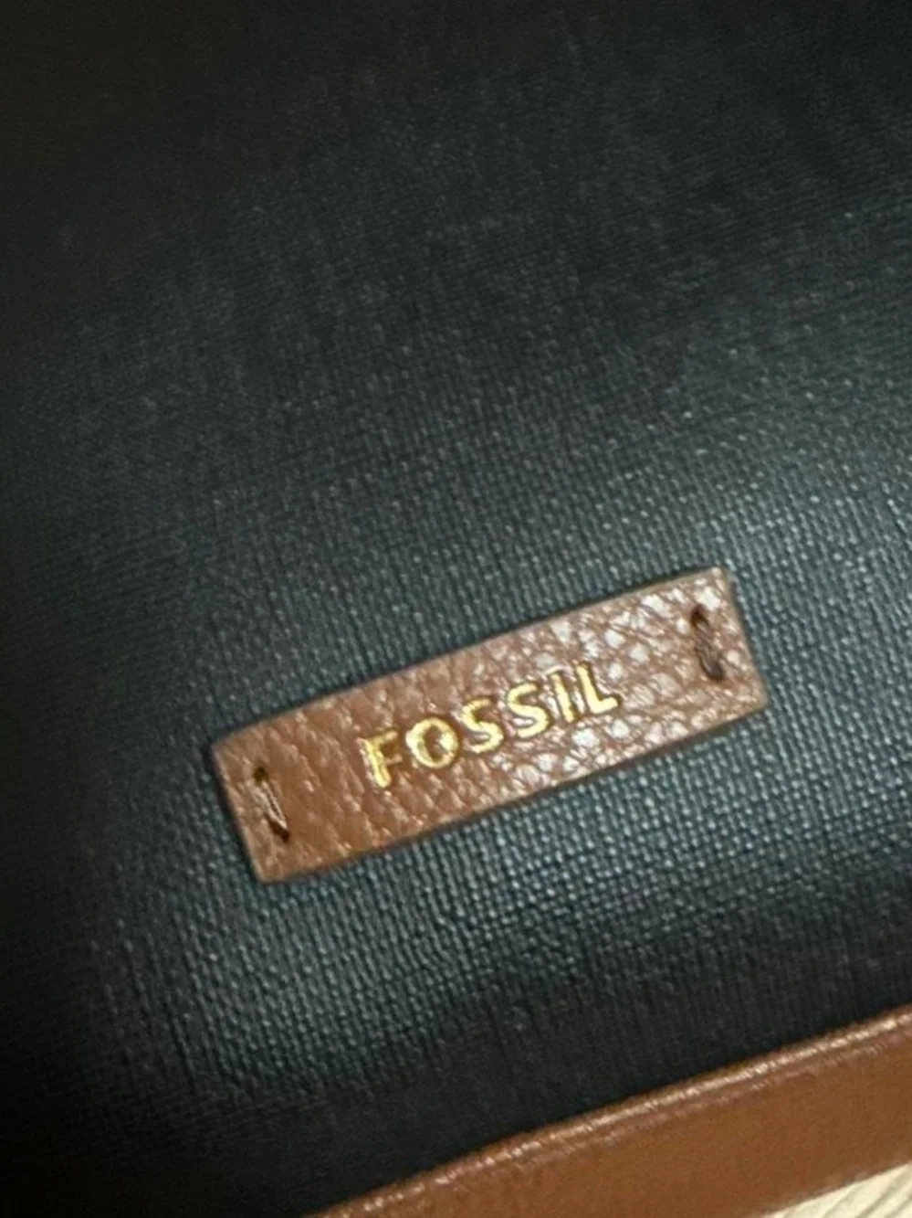 Fossil Black Tote with Brown  Logo Patch